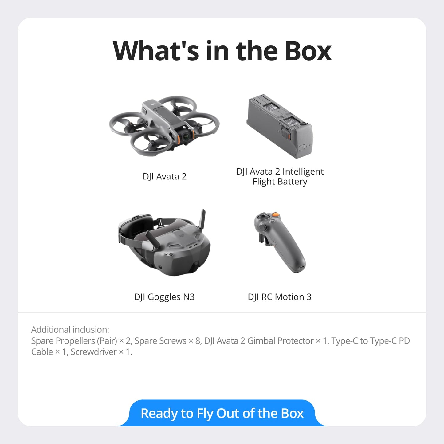 DJI Avata 2 Fly Smart Combo (Single Battery), FPV Drone with Camera 4K, Immersive Experience, One-Push Acrobatics, Built-in Propeller Guard, 155° FOV, Camera Drone with Goggles N3 and RC Motion 3