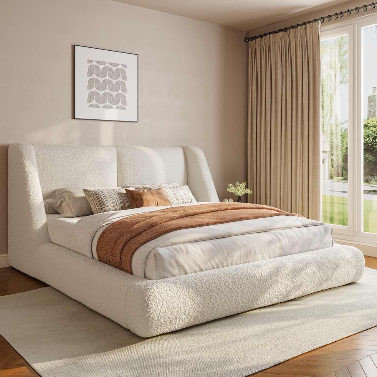 Homkdom Cloud Bed Frame Queen Size with 5" Headboard Protection