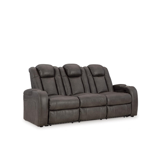 Signature Design by Ashley Fyne-Dyme Contemporary Power Reclining Sofa with USB Charging Ports and Adjustable Headrest, Brown
