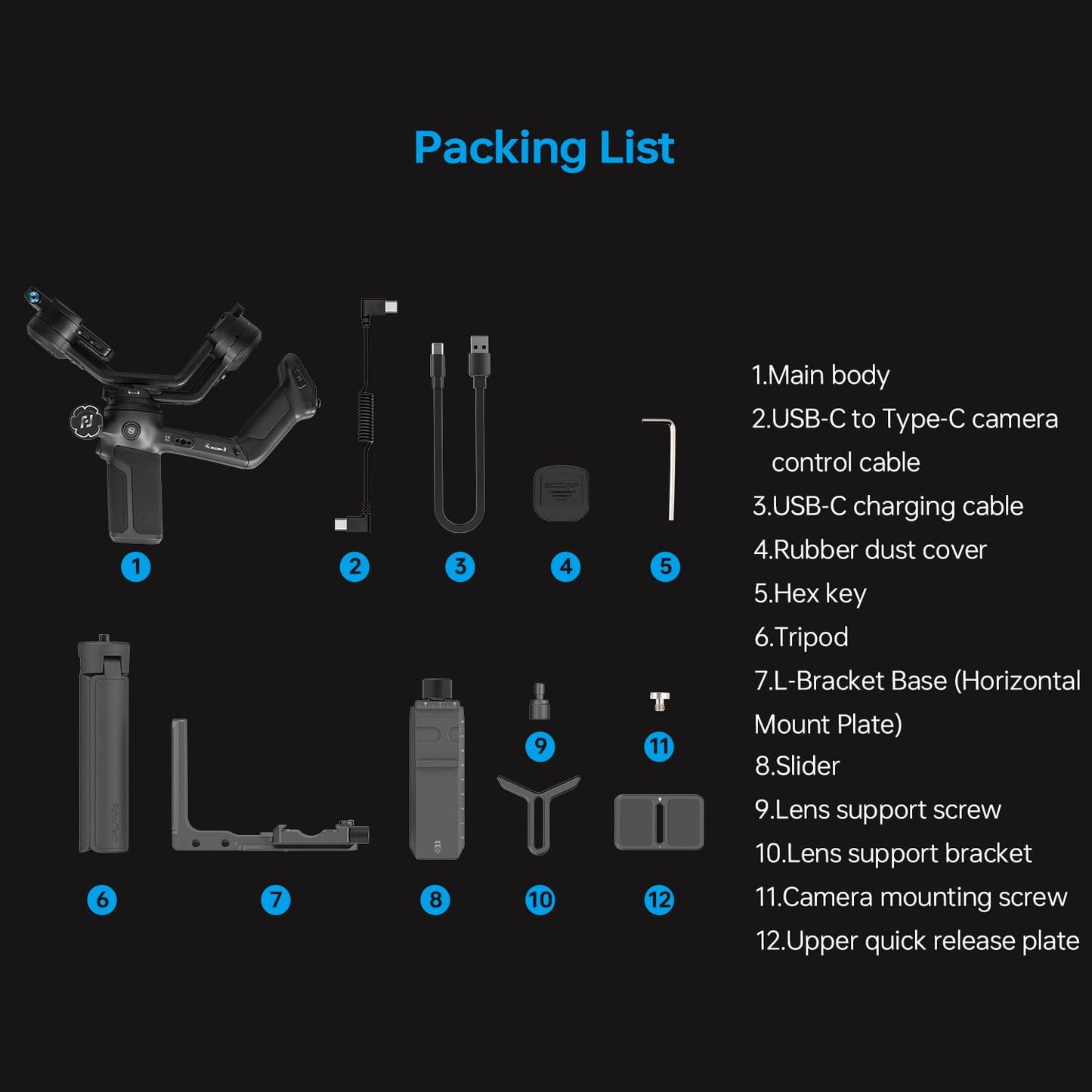 FeiyuTech SCORP 3 Professional Video Stabilizer with Detachable Handle, AI Tracking, 1.3" Touchscreen, Gimbal Stabilizer for Cameras Canon/Sony/Nikon/Fujifilm, Native Vertical Shooting, Max 7.72lbs