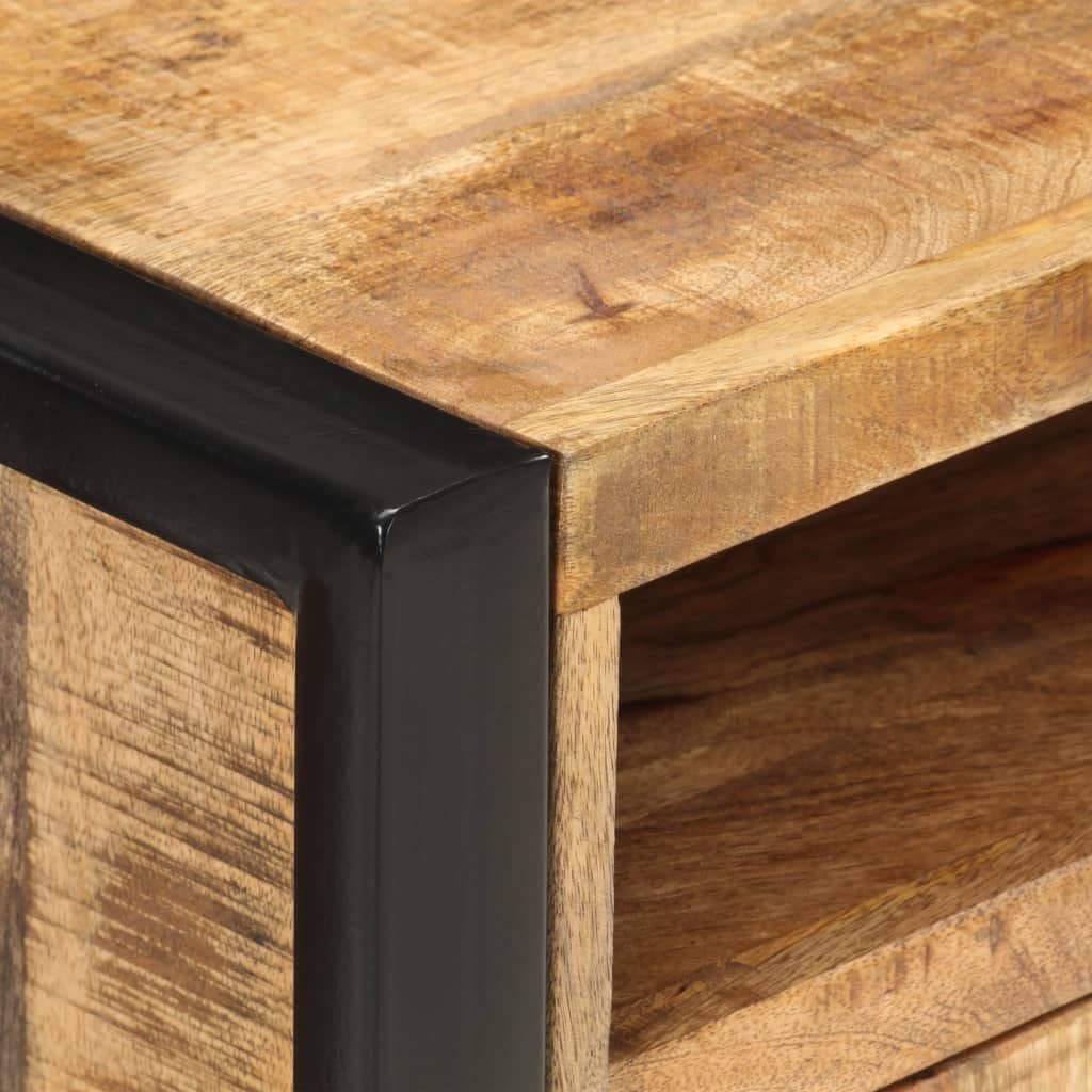 KGFHERENB Bedside Cabinet, Solid Mango Wood Nightstand with Storage Door, Industrial End Table with Metal Frame, Rustic Side Table for Bedroom and Small Spaces, Brown, 15.7 x 13.8 x 21.7 in