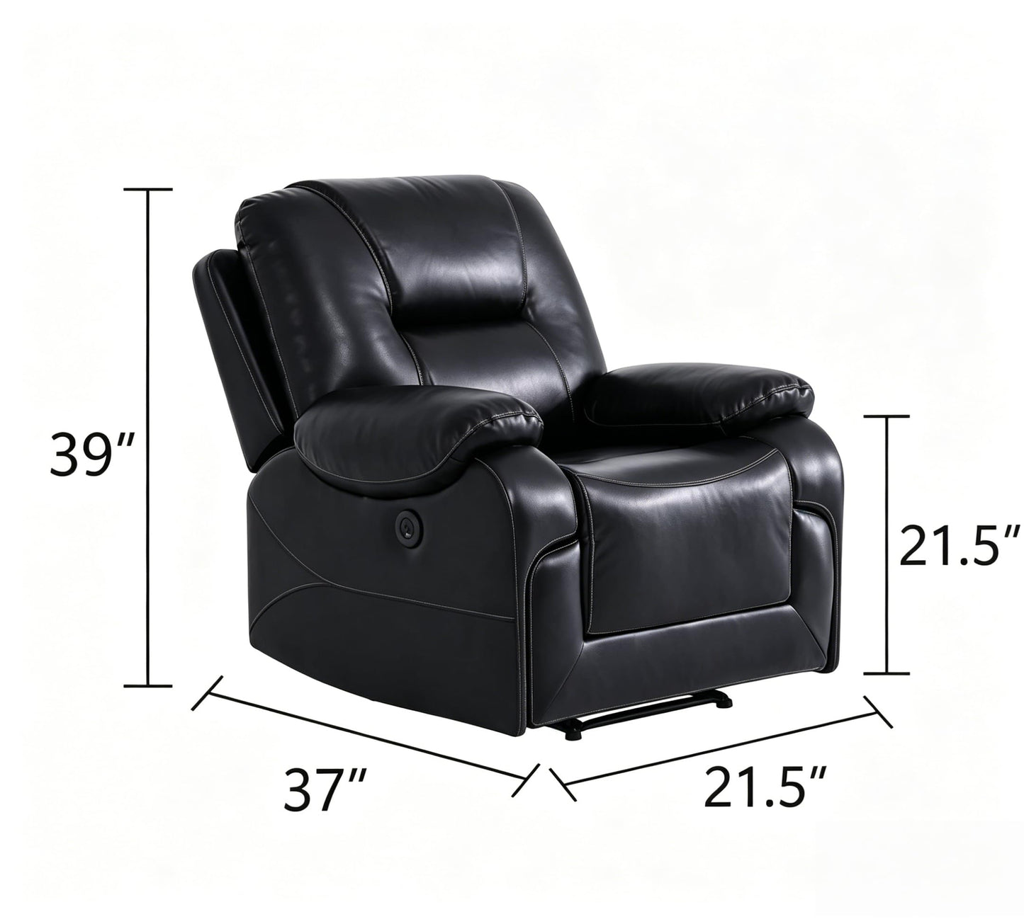 Trygoal Power Reclining Chair, Single Electric Recliner Furniture with USB Charging Port, Breathable PU Leather Recliners for Home Theater Seating, Living Room, Apartment, Black