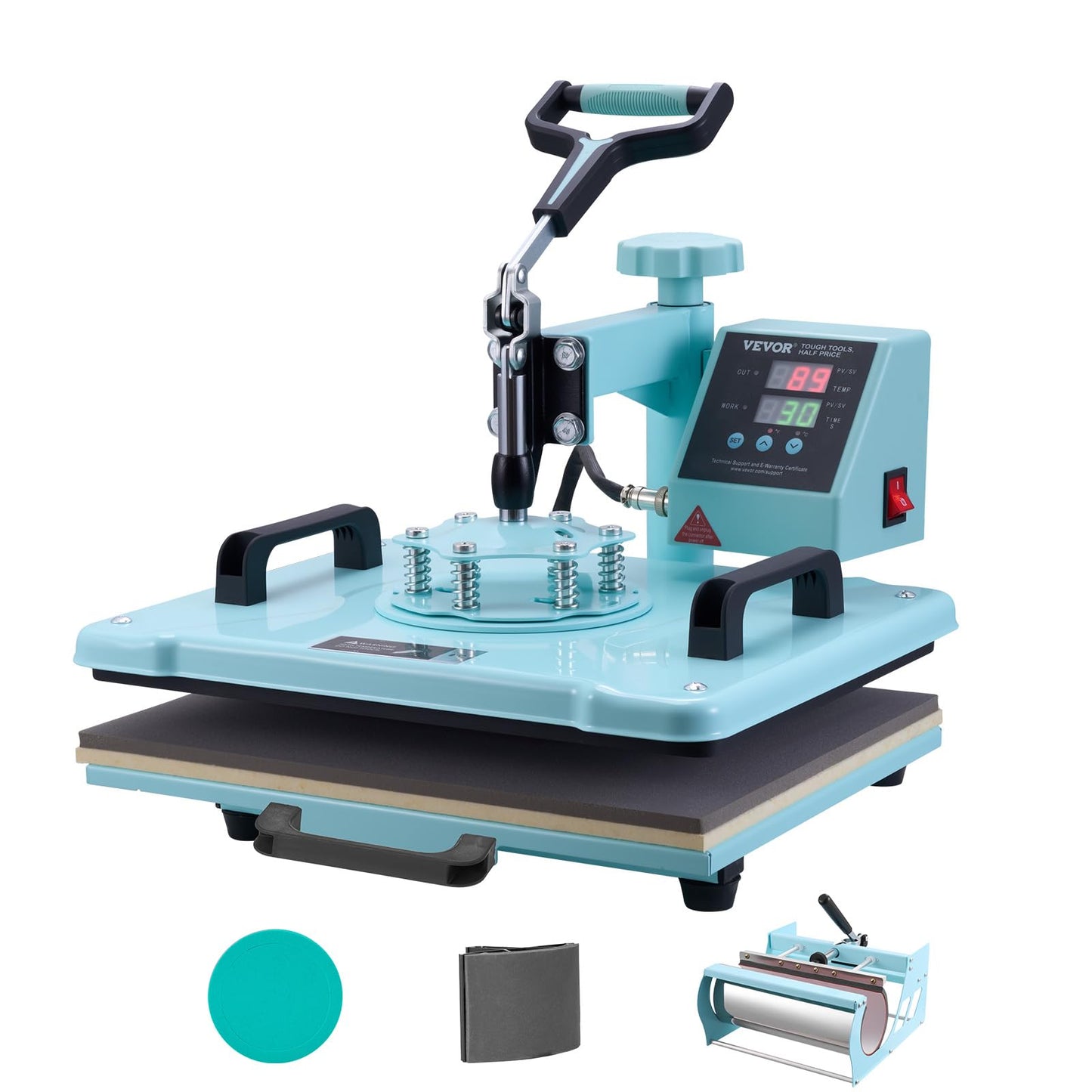 VEVOR Heat Press Machine, 12 x 15 inch, 5 in 1 Heat Transfer Machine with 30 oz Tumbler Press, 360° Swing Away T-Shirt Pressing, Digital Precise Control, for T-Shirts/Mugs/Hats/Plates, Green
