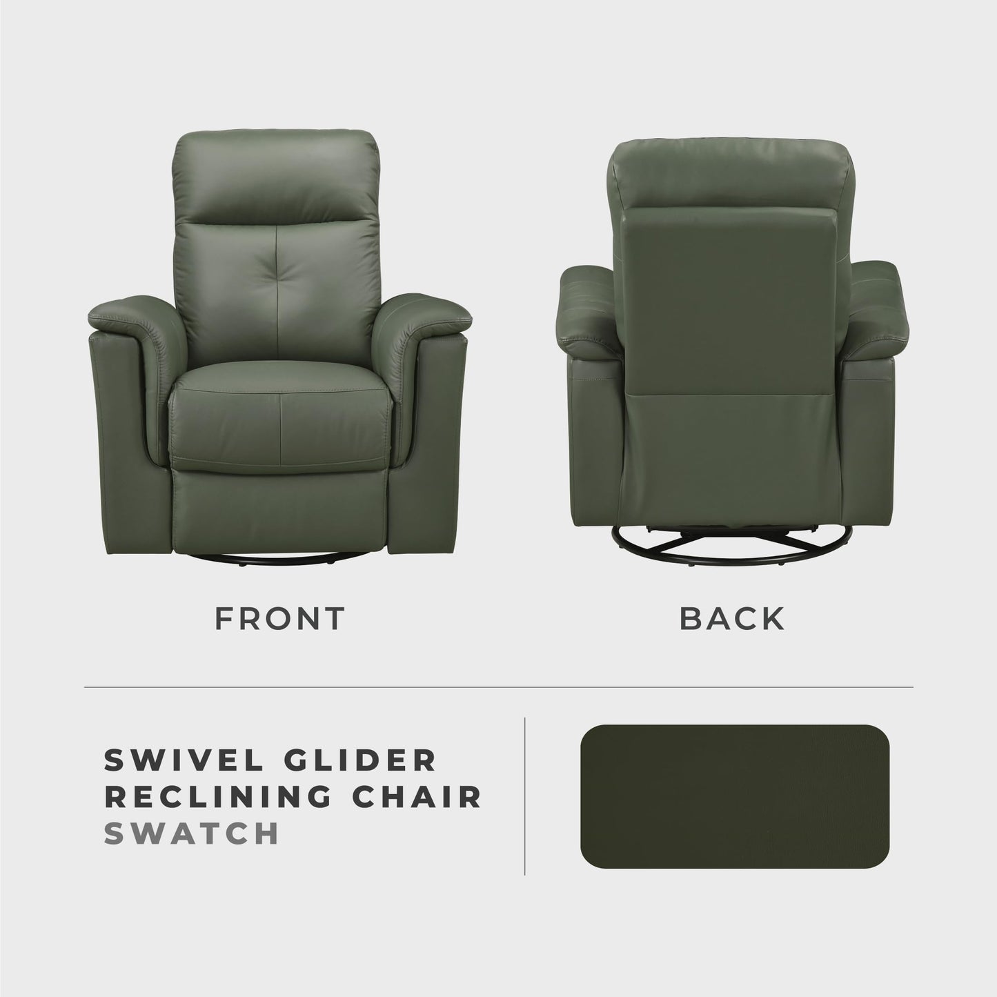 Lexicon Swivel Glider Recliner Chair, Comfy Nursery Glider, Top Grain Leather Match Recliner, Manual Reclining Chair for Living Room/Office/Apartment, Green