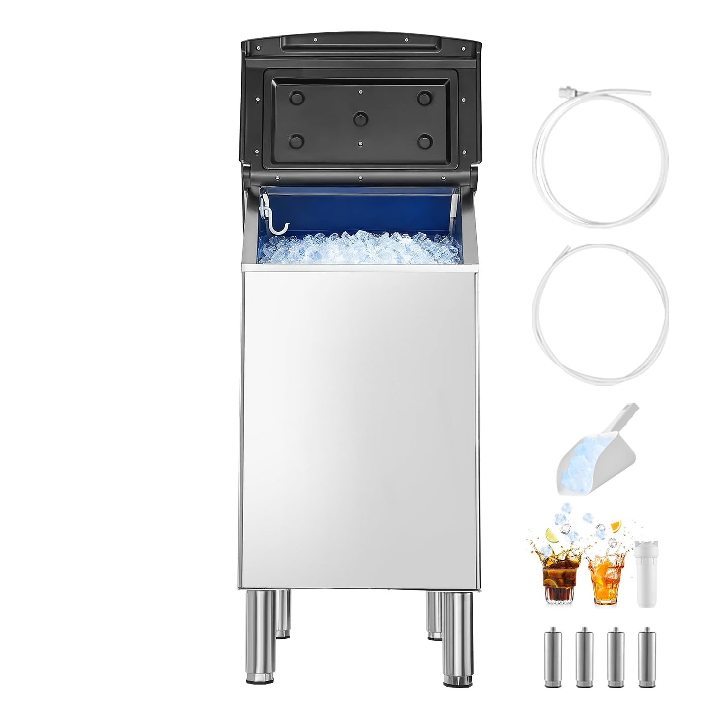 VEVOR Commercial Ice Maker Storage Bin, 300 LBS Capacity Ice-Bin, Stainless Steel Commercial Ice Storage Bin with Adjustable Anti-Slip Rubber Feet, Suitable for Restaurant Hotel and Beverage Shops