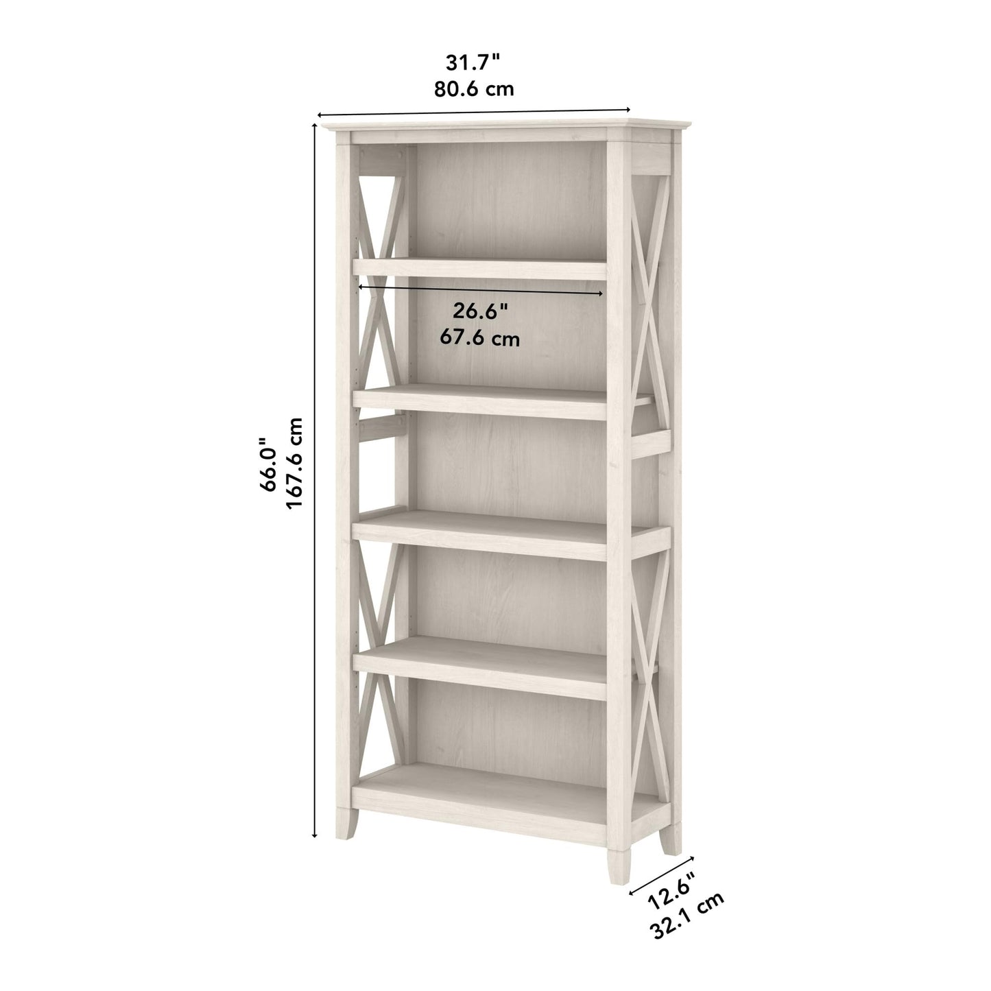 Bush Home Tall 5 Shelf Bookcase for Living Room or Home Office, Large Bookshelf, Modern Farmhouse Style, Key West Collection, Linen White Oak