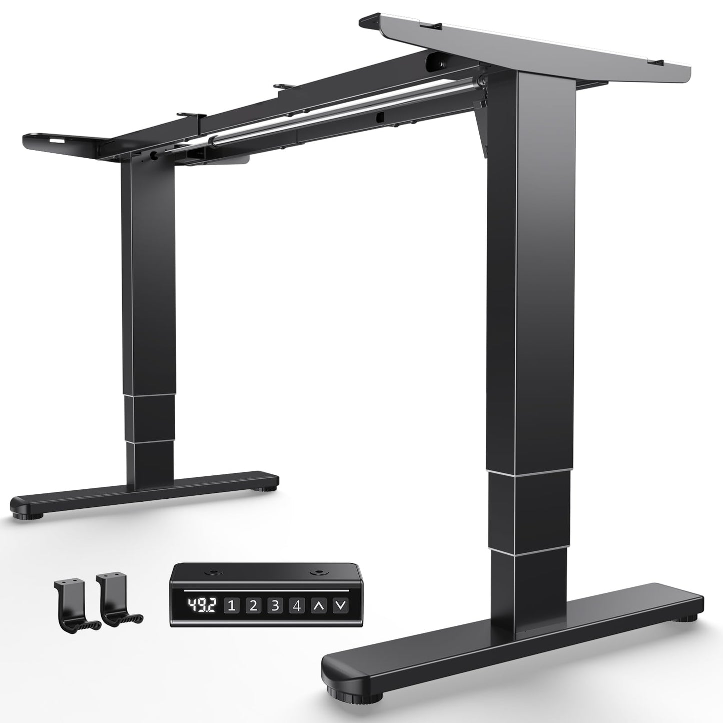 HUANUO Standing Desk Frame with 220lbs Powerful Brushless Motor, Double Crossbeam Structure, Thick Adjustable Desk Legs, for Max 35.4″ x 86.6″ Desktop, for Home Office, Black Frame Only