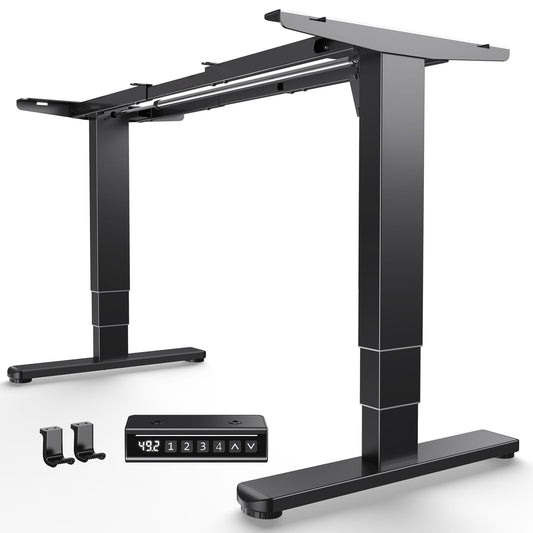HUANUO Standing Desk Frame with 220lbs Powerful Brushless Motor, Double Crossbeam Structure, Thick Adjustable Desk Legs, for Max 35.4″ x 86.6″ Desktop, for Home Office, Black Frame Only