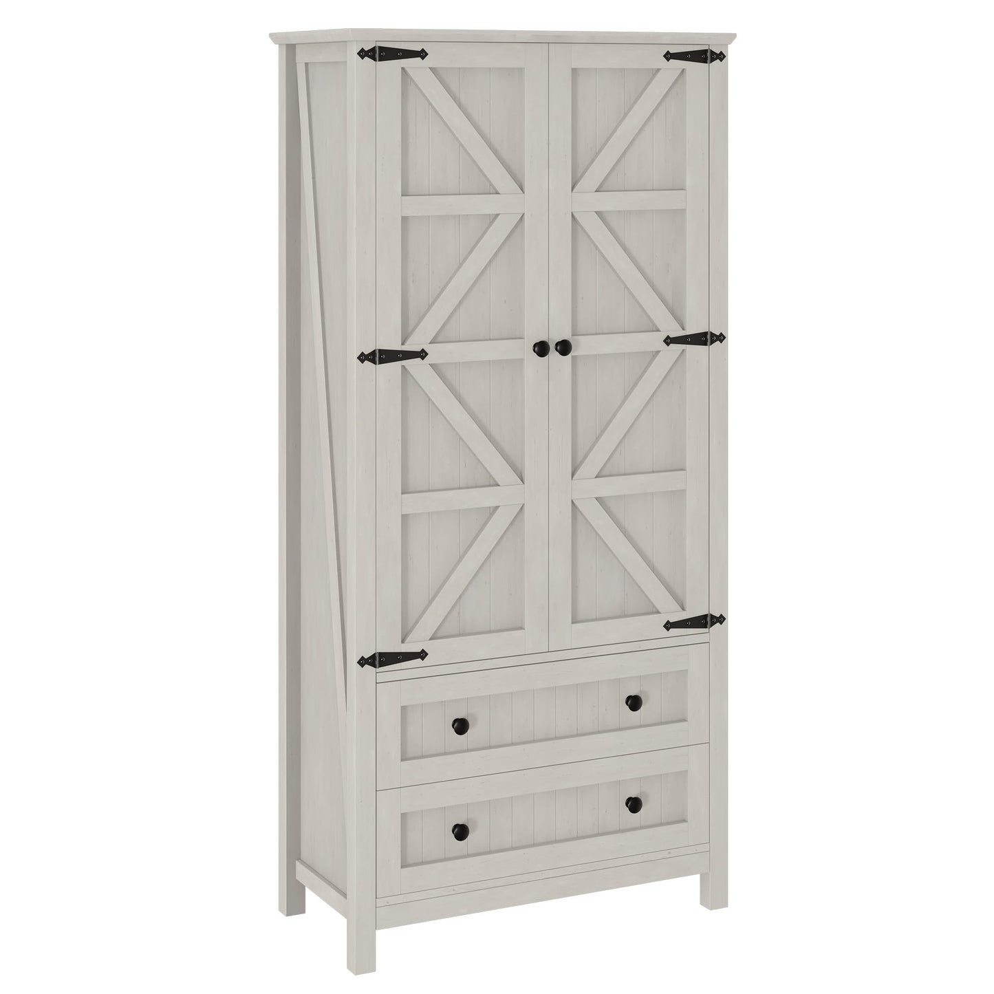 DWVO 64.5" H Kitchen Pantry Cabinet, Storage Cabinet with Barn Doors, 2 Drawers and Adjustable Shelves, Farmhouse Cupboard for Dining Room, Living Room, Bathroom, Off White