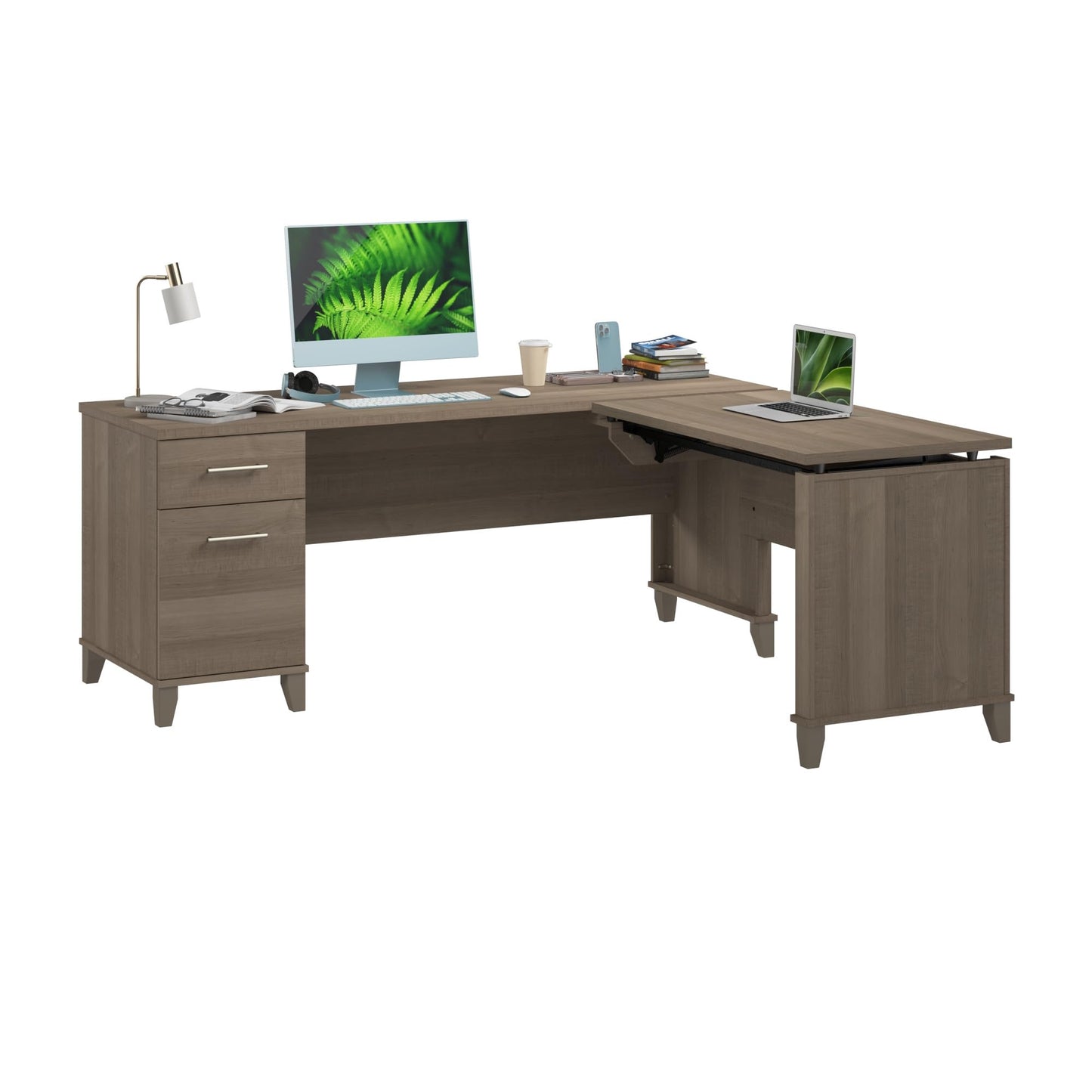 Bush Furniture Somerset 72W 3 Position Sit to Stand L Shaped Desk in Ash Gray