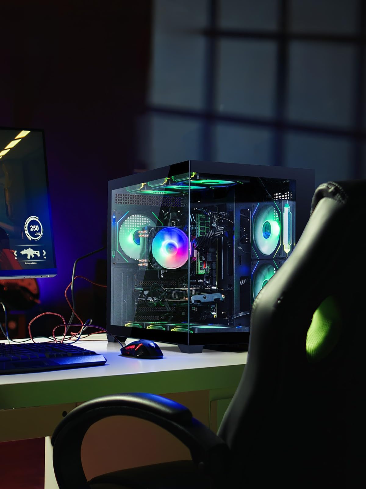 Evounic Professional Workstation Gaming PC – i7 Xeon E5 up to 3.5GHz, GeForce GTX Titan GDDR5, 16GB DDR4 RAM, 512GB M.2 SSD + 1TB HDD, WiFi 6 & BT 5.4, 9× ARGB Fans, 650W PSU, WIN11P