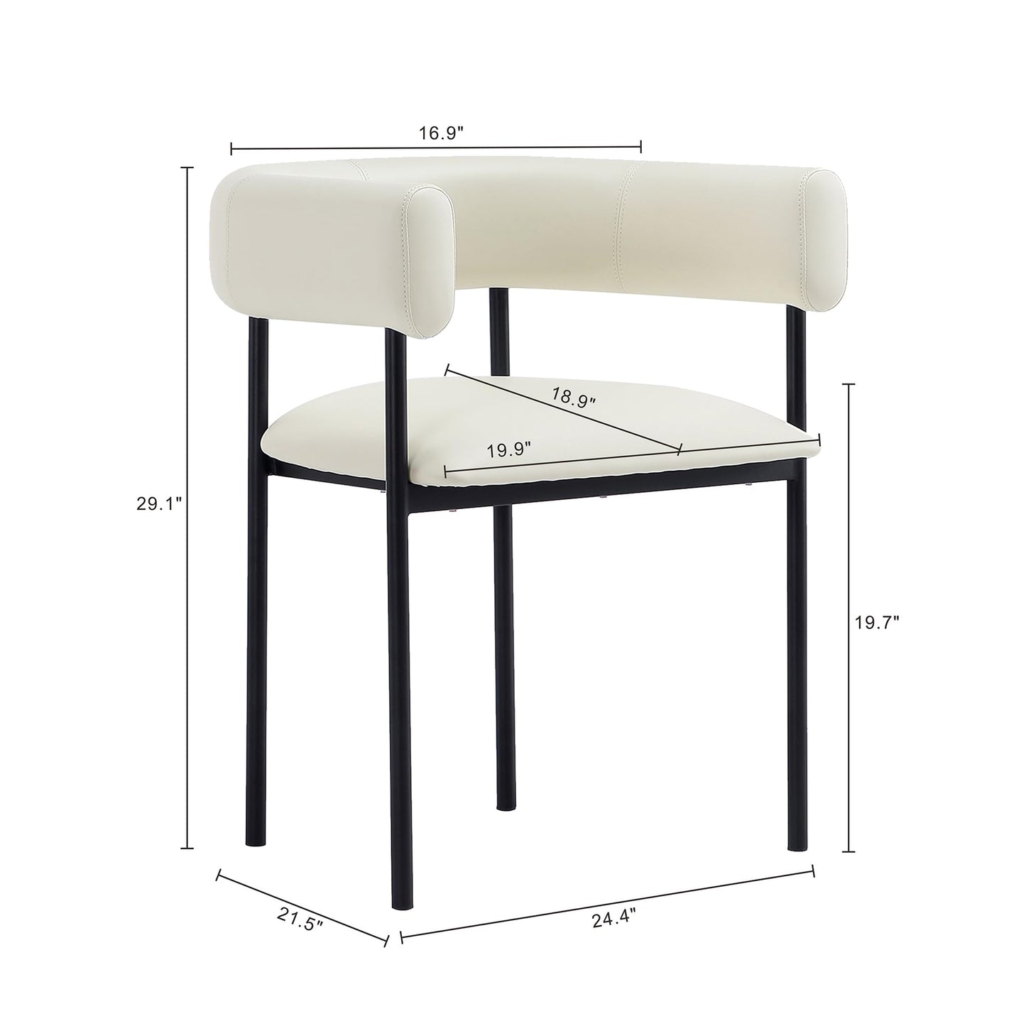 Manhattan Comfort Onda Dining Chair Upholstered in Vegan Leather, Metal Frame with Wraparound Backrest, Modern Seating for Kitchen Counter and Table, Ivory