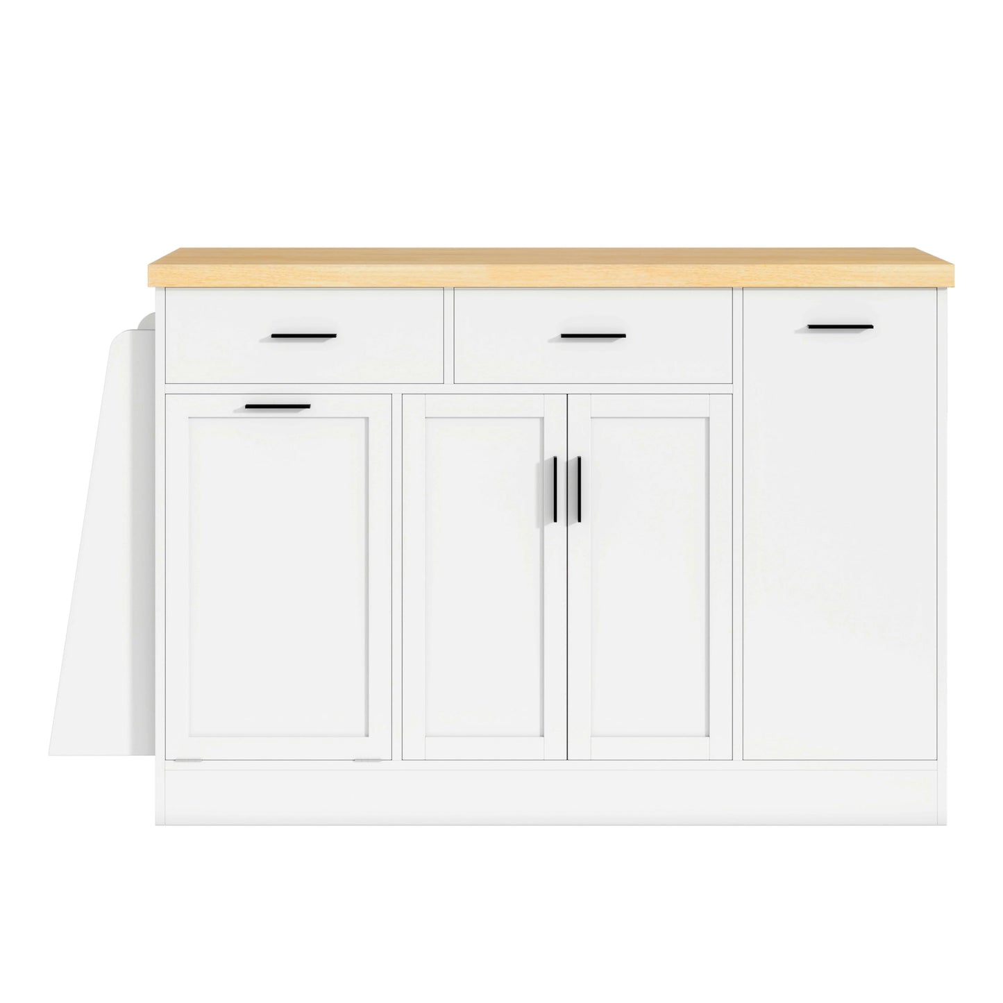 GDFStudio Kitchen Buffet Cabinet with Trash Can Storage, Sliding Door Storage Cabinet Sideboard with 3-Tier Spice Rack & 2 Drawers, Coffee Bar Cabinet Island Storage for Dining Room Living Room, White
