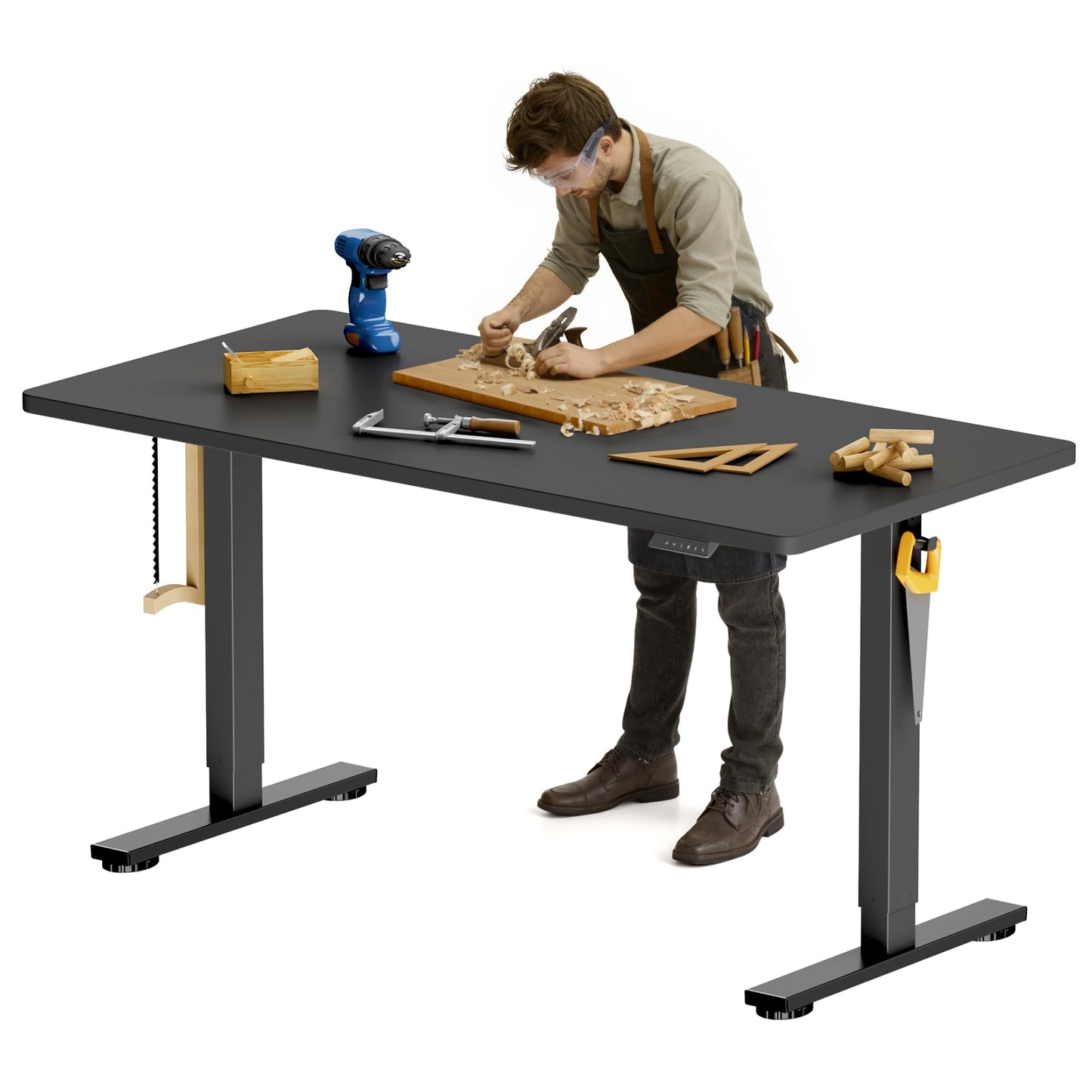 FLEXISPOT Electric Adjustable Workbench, 55x28 Inches Ergonomic Worktable for Garage, Workshop, Office and Home, Spacious Desktop for Woodworking Sewing and Crafts, Black, 2 Packages