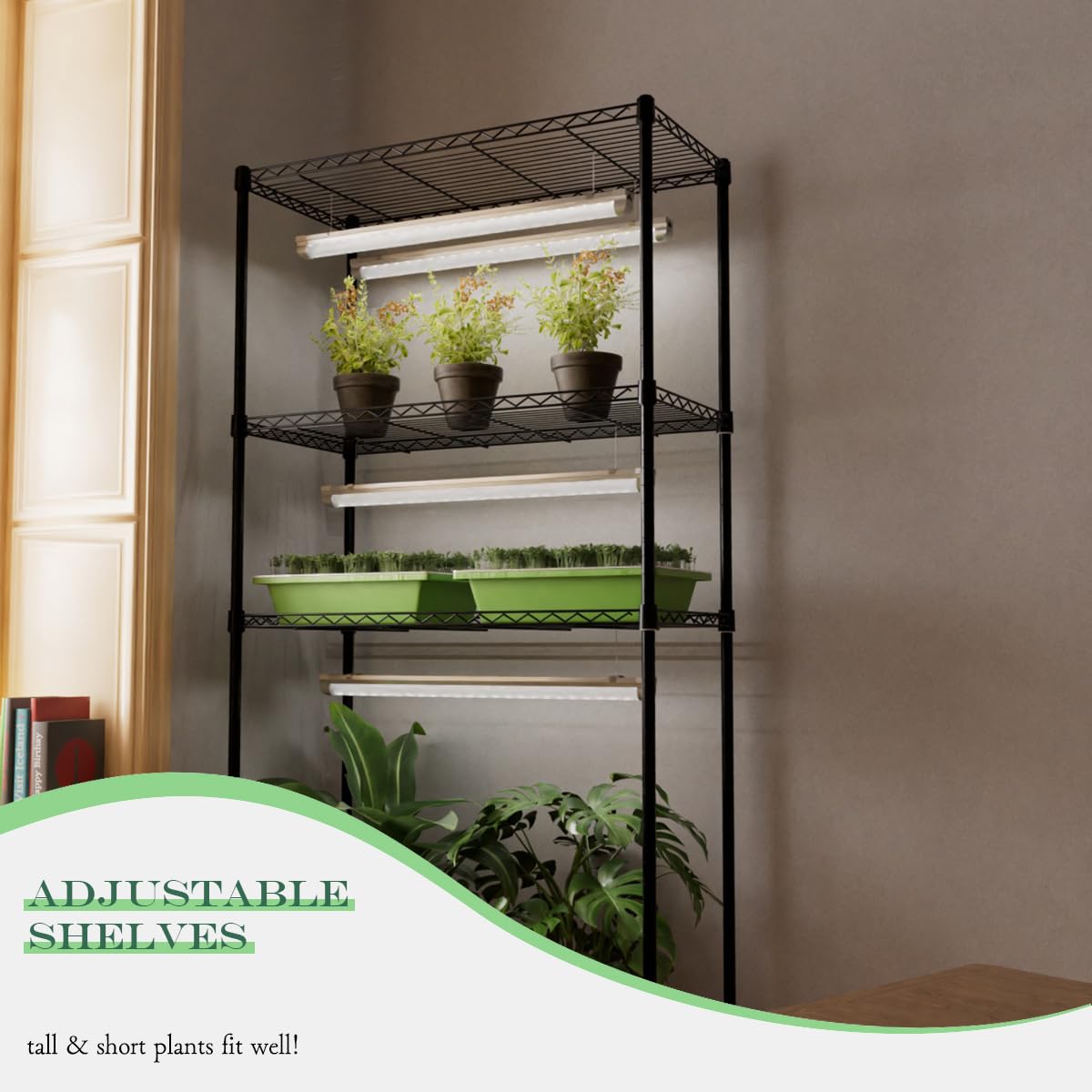 SQUEEZE master Indoor Greenhouse with Grow Lights-DIY Modular Plant Stand with 3-Tone Full Spectrum Lighting- Adjustable Shelves & 24H Timer-Rolling Plant Rack for Seed Starting