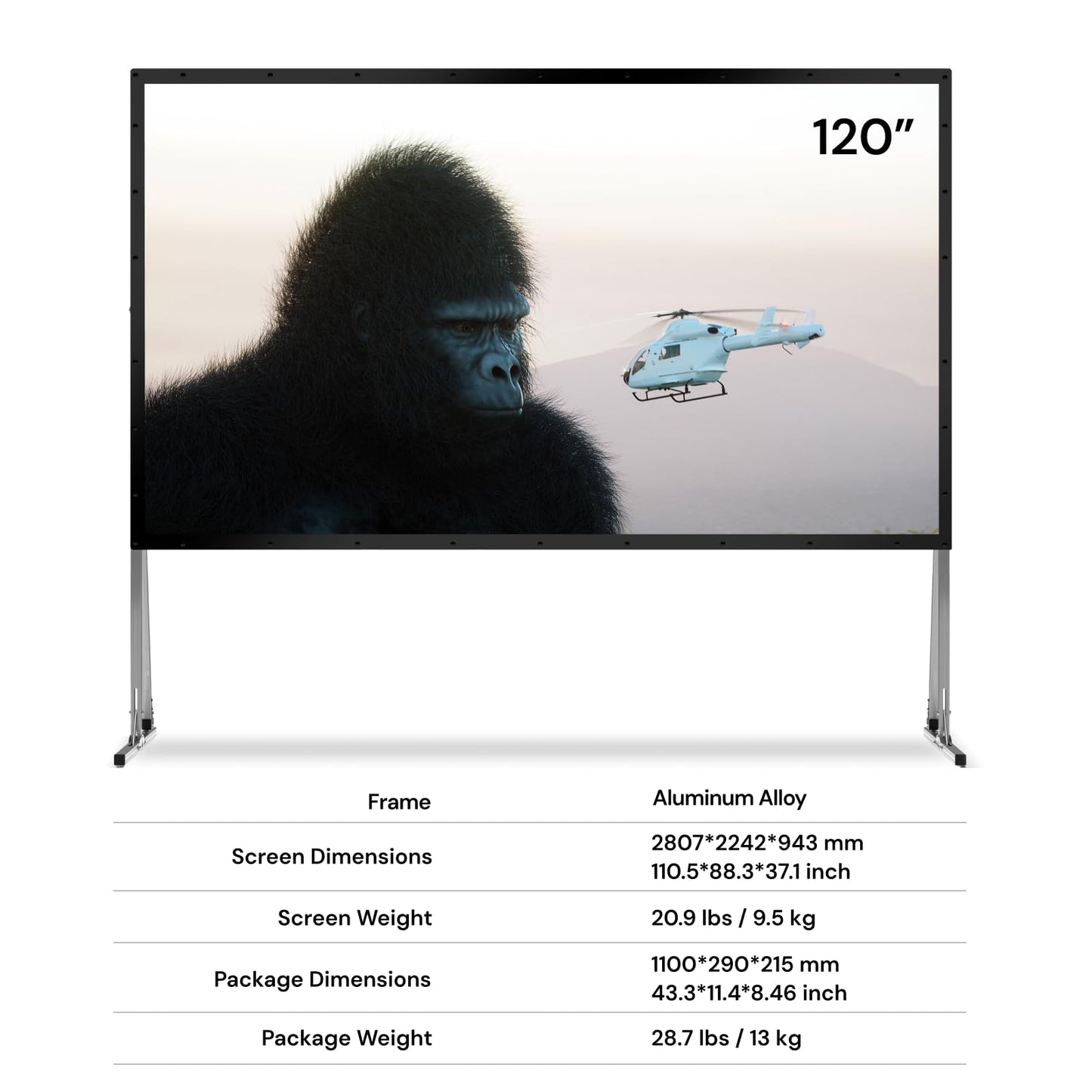 AWOL VISION Folding Outdoor Projector Screen with Stand (120 inches), Portable 16:9 4K HD Rear Front Movie Screen with Carry Bag for Theater Backyard Movie Night,Cinema School