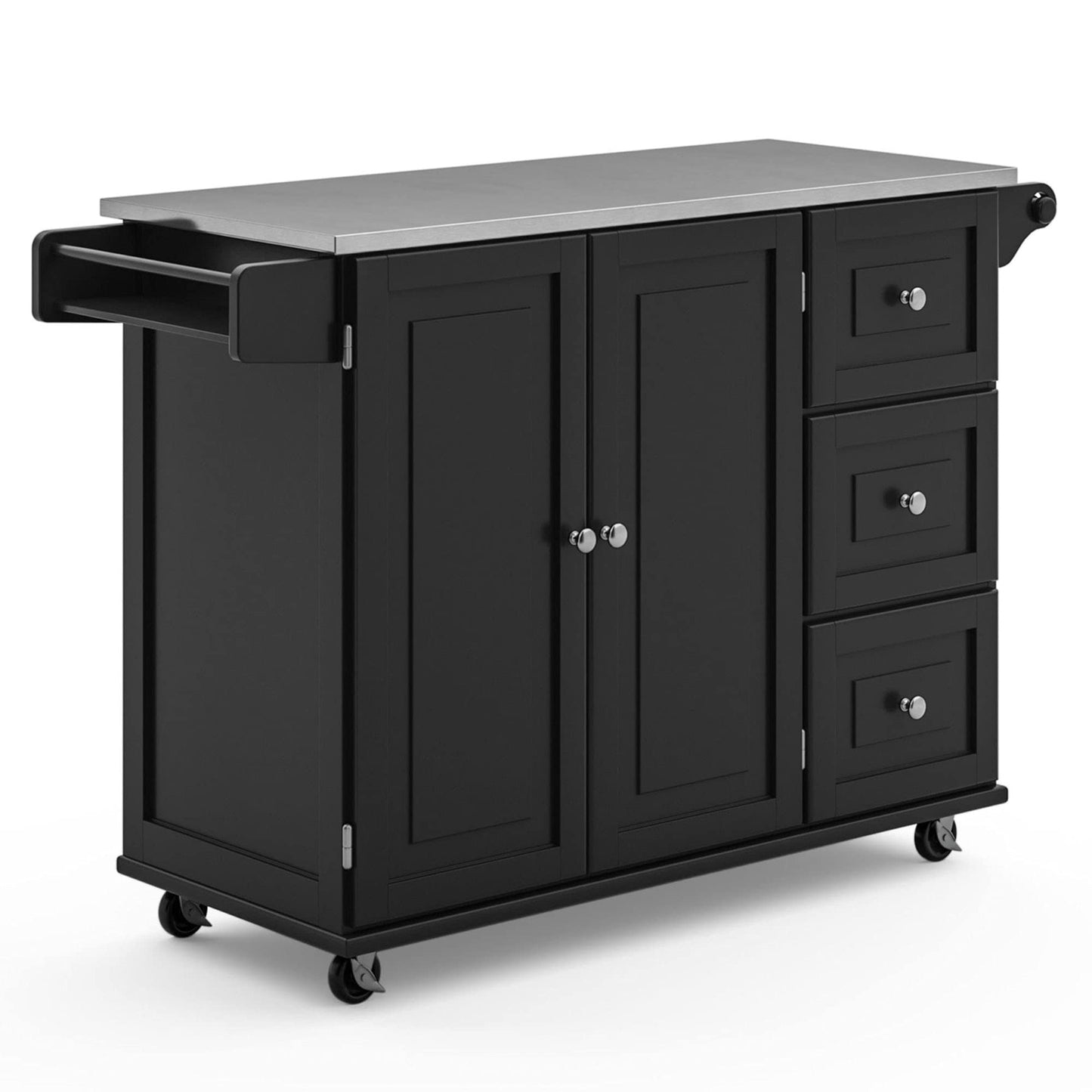 Homestyles Dolly Madison Black Mobile Kitchen Island Cart with Stainless Steel Top