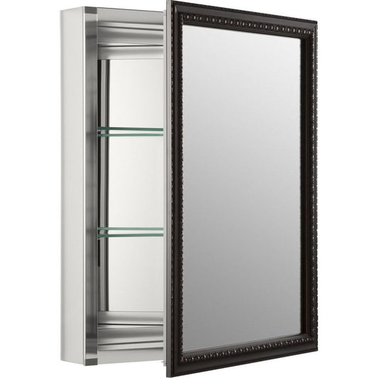 Kohler 2967-BR1 20" W x 26" H Bathroom Medicine Cabinet with Framed Mirror Door, Recessed or Surface Mount Bathroom Wall Cabinet, Oil-Rubbed Bronze