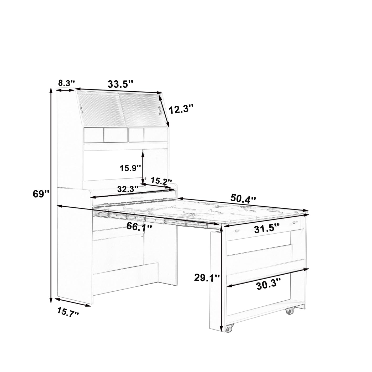 Merax Sideboard Buffet Cabinet with Foldable Dining Table, Multifunctional Cupboard with Storage Shelf and Hooks, for Small Places,Studio, Apartment