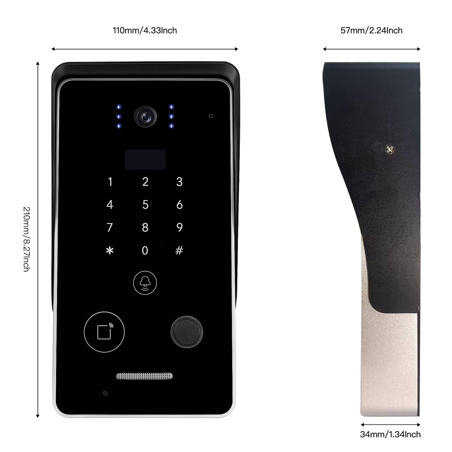 Smart Home 7-Inch Video Intercom Doorbell System with HD Display & Touch Keypad, Fingerprint/Key Card/Password/Remote Unlock, 1200lbs Magnetic Lock (NC) & Exit Button for Homes & Villas