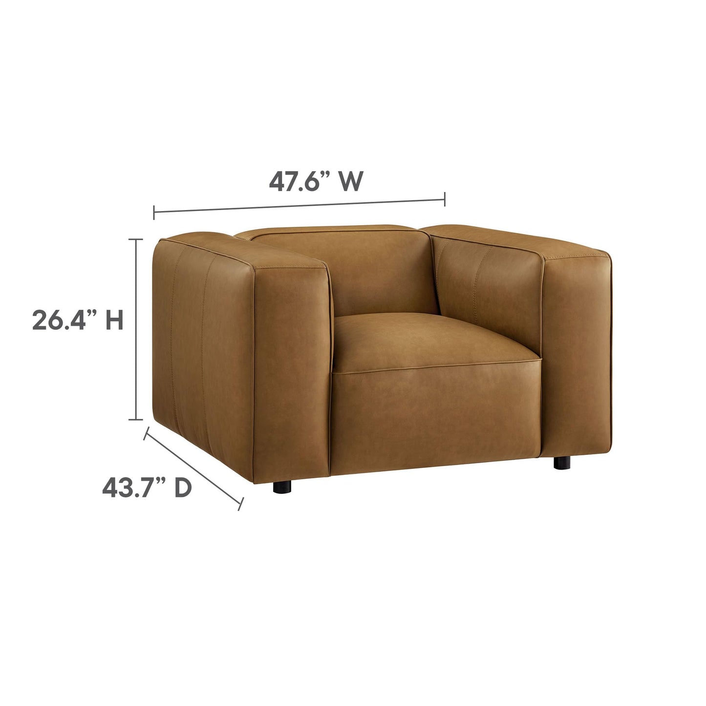 Modway Auren Vegan Leather Modular Armchair in Camel - Faux Leather Club Chair - Mid Century Modern Single Sofa Chair - Oversized PU Leather Accent Chair for Living Room or Apartment