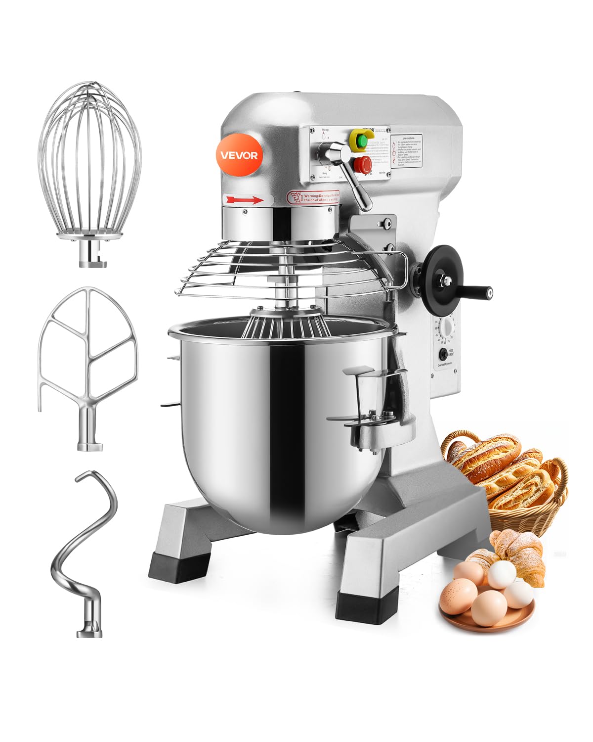 Happybuy 20Qt Commercial Food Mixer with Timing Function， Commercial Mixer 1100W Stainless Steel Bowl Heavy Duty Electric Food Mixer Commercial with 3 Speeds Adjustable, Perfect for Bakery Pizzeria
