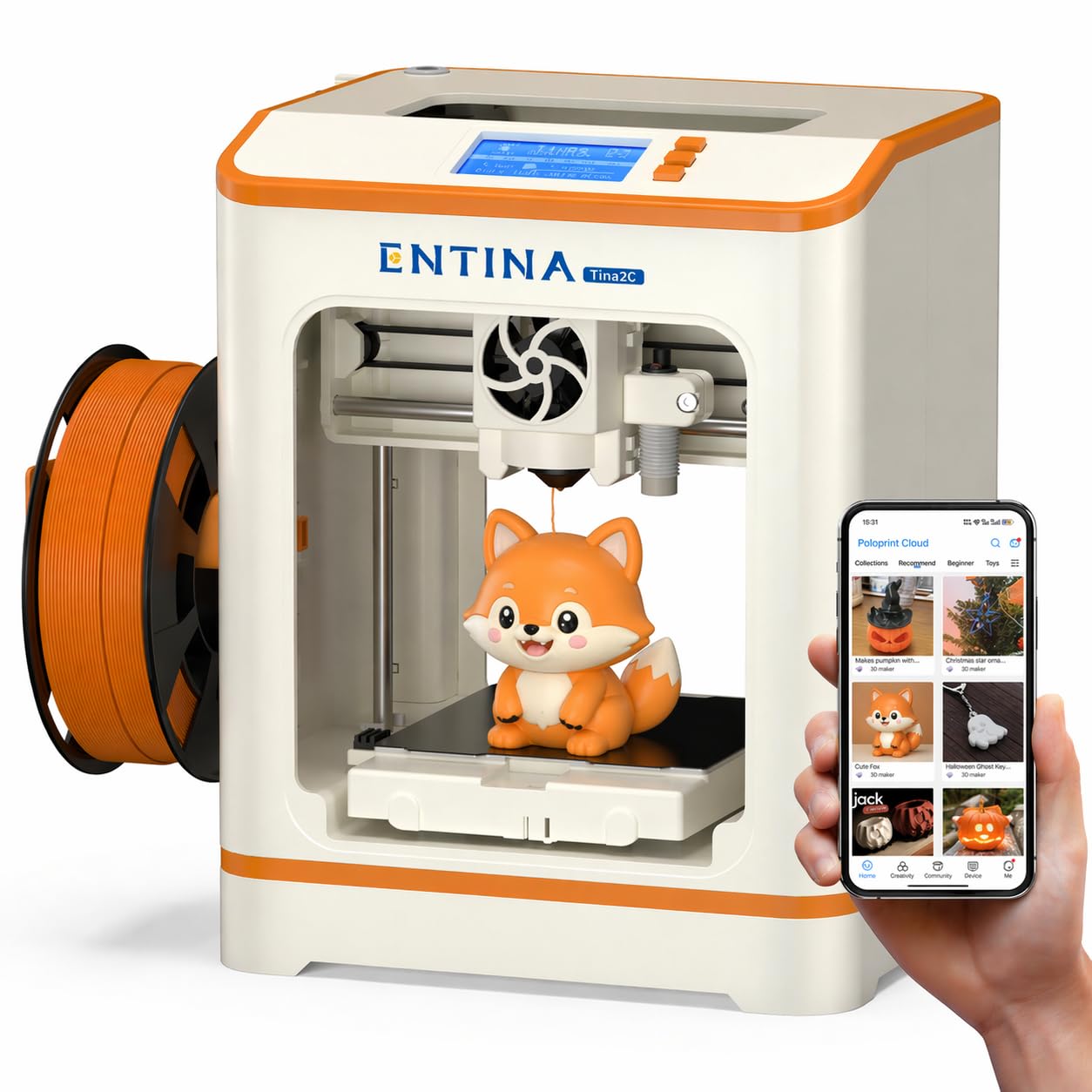 Entina Tina2C 3D Printer for Kids & Beginners, Fully Assembled Starter Mini 3D Printer, Start in 8 Mins, App & WiFi Control, Auto Leveling, 3000+ Model Library, 20+ Creative DIY Modules for STEM, Home