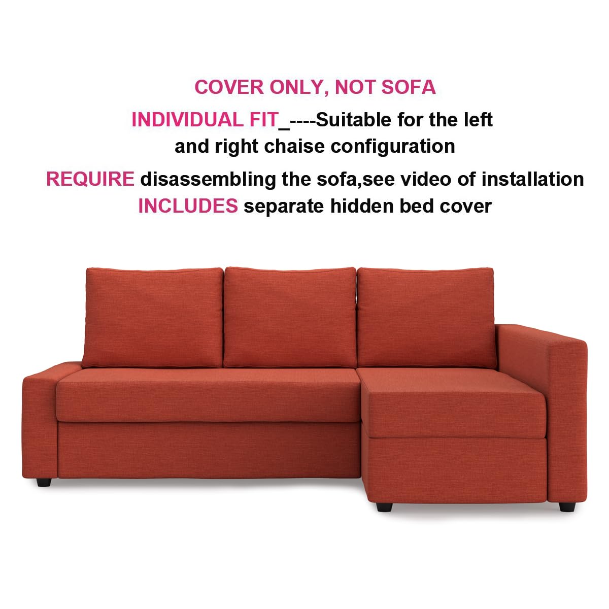 Snug Fit Friheten Slipcover for The IKEA Friheten with Chaise Corner Cover, Sofa Bed Cover, Sectional Slipcover Replacement (Orange)（Cover Only！Not Sofa！）