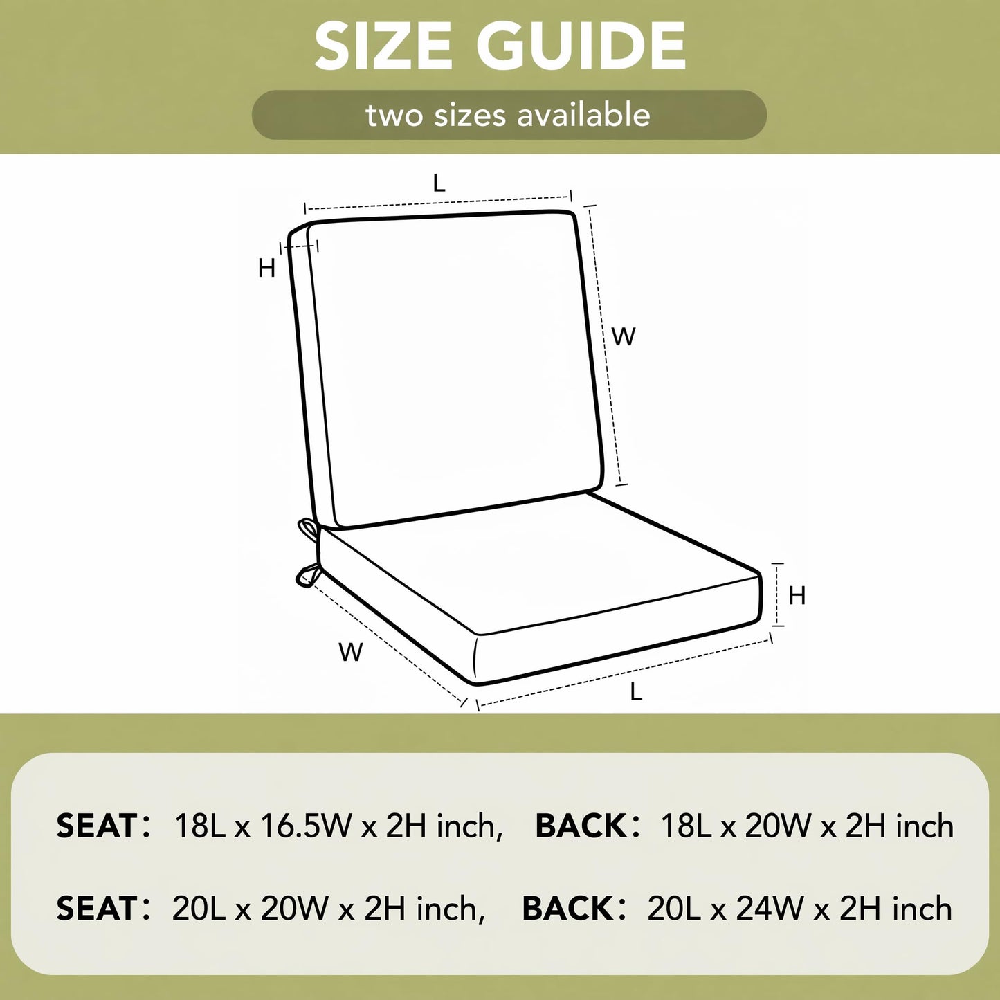Fitfree Outdoor Chair Cushions 20x20, Water-Resistant & Fade-Resistant, Patio Furniture Lawn Dining Chair Seat Replacement with High Back, Ties Zipper, Removable Cover, Set of 6, Black