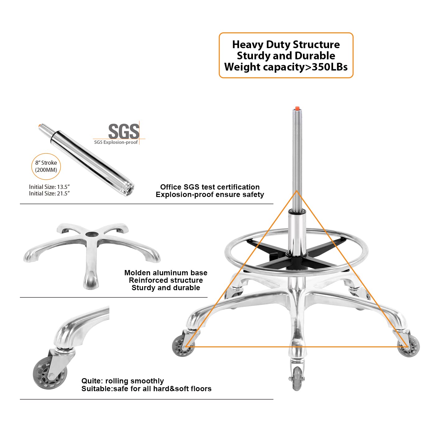 Nazalus Saddle Stool Chair with Back Support Footrest, Heavy-Duty(350LBS), Hydraulic Rolling Swivel Adjustable Stool Chair for Salon Spa Beauty Massage Dental Clinic Home Office Use
