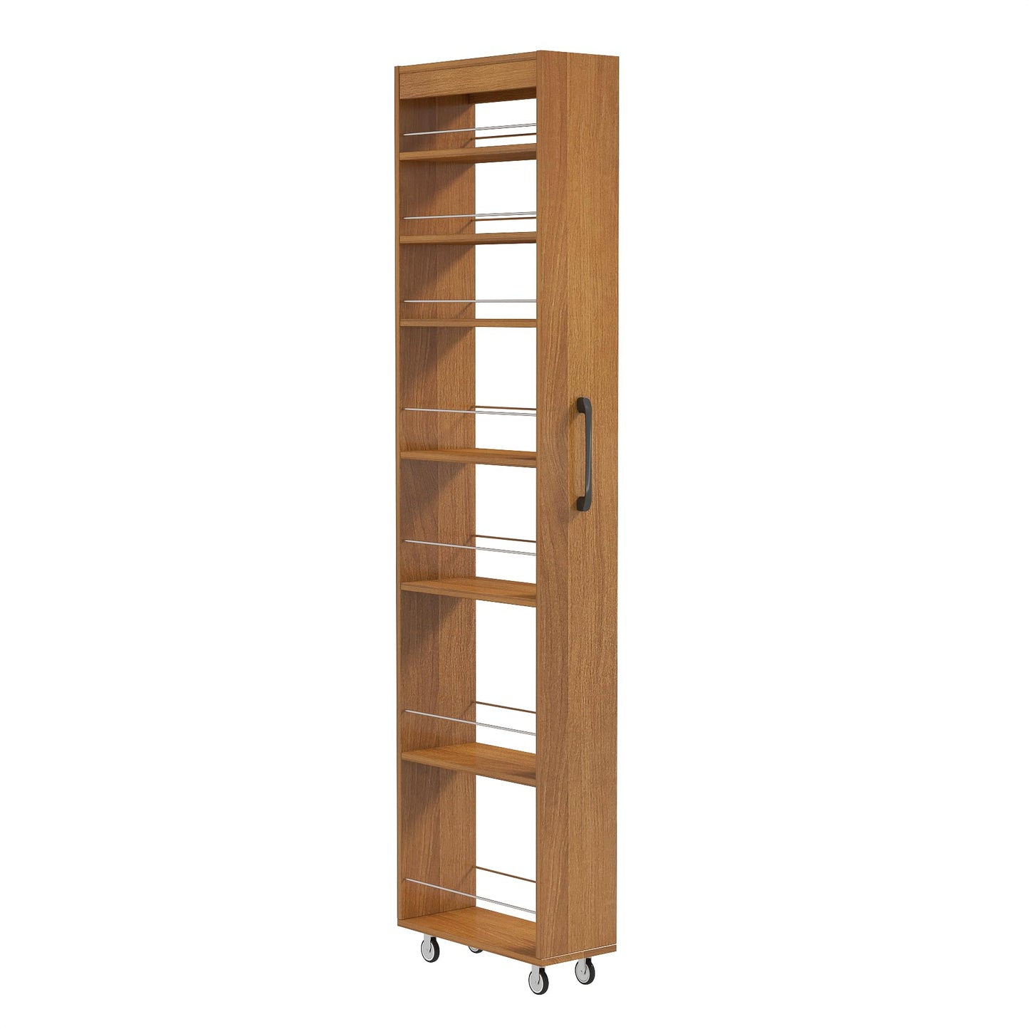 KEIKI 7 Tier Pull-Out Kitchen Pantry Storage Cabinet, Multi-Tier Single-Sided Open Shelf, Spice Rack Next to Fridge, Wood Hutch Food Pantries Cupboard for Coffee Bar, Dining Room, Narrow Spaces
