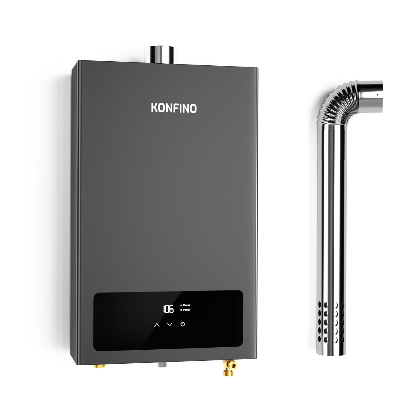 Konfino Indoor Natural Gas Tankless Water Heater - Up to 3.6 GPM, 85,300 BTU for 2-3 Water Point Use, On Demand Instant Hot Water Heater with Smart Digital Display, Multi-Protections & Alarm System