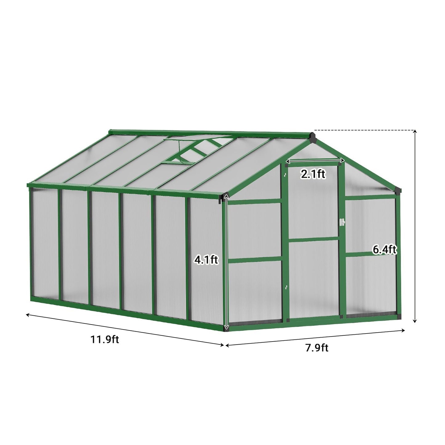 8X12 FT Greenhouse, Greenhouses for Outside, Aluminum Frame Polycarbonate Panels with Sliding Lockable Door and Ajustable Roof Vent, Spacious Walk-in Design for Backyard, Garden, Patio, Green
