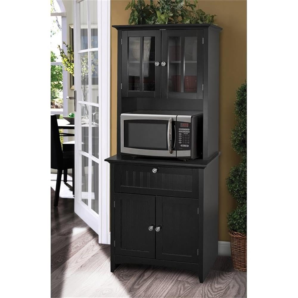 American Furniture Classics OS Home and Office Framed Glass Doors and Drawer in Black Kitchen Buffet with Hutch