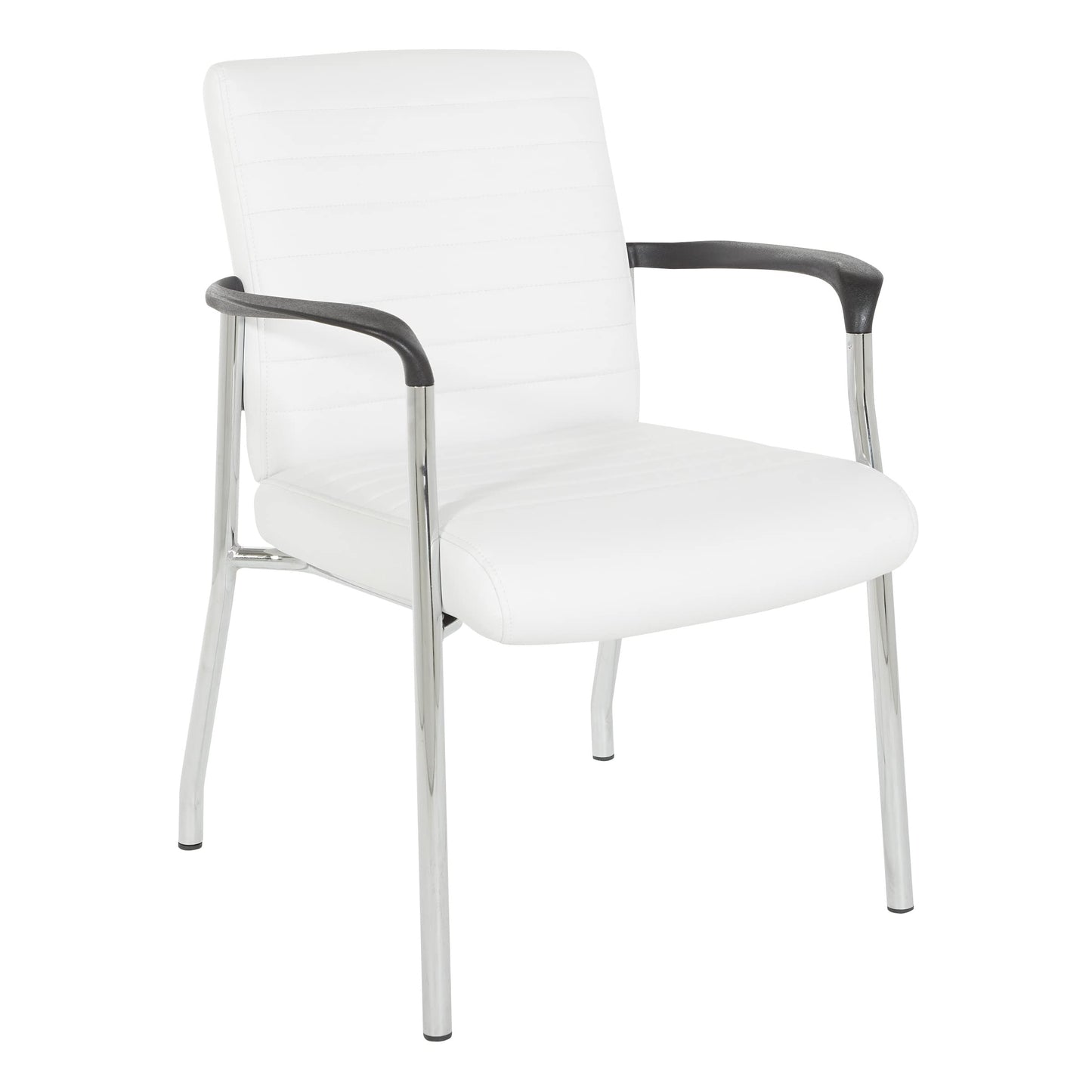 Office Star FL Series Faux Leather Padded Guest Chair with Built-in Lumbar Support, White with Chrome Frame