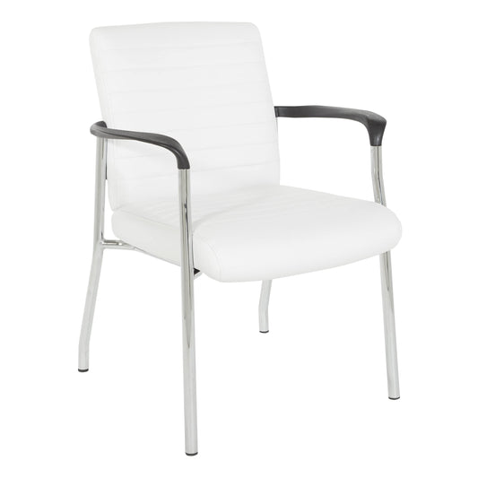 Office Star FL Series Faux Leather Padded Guest Chair with Built-in Lumbar Support, White with Chrome Frame