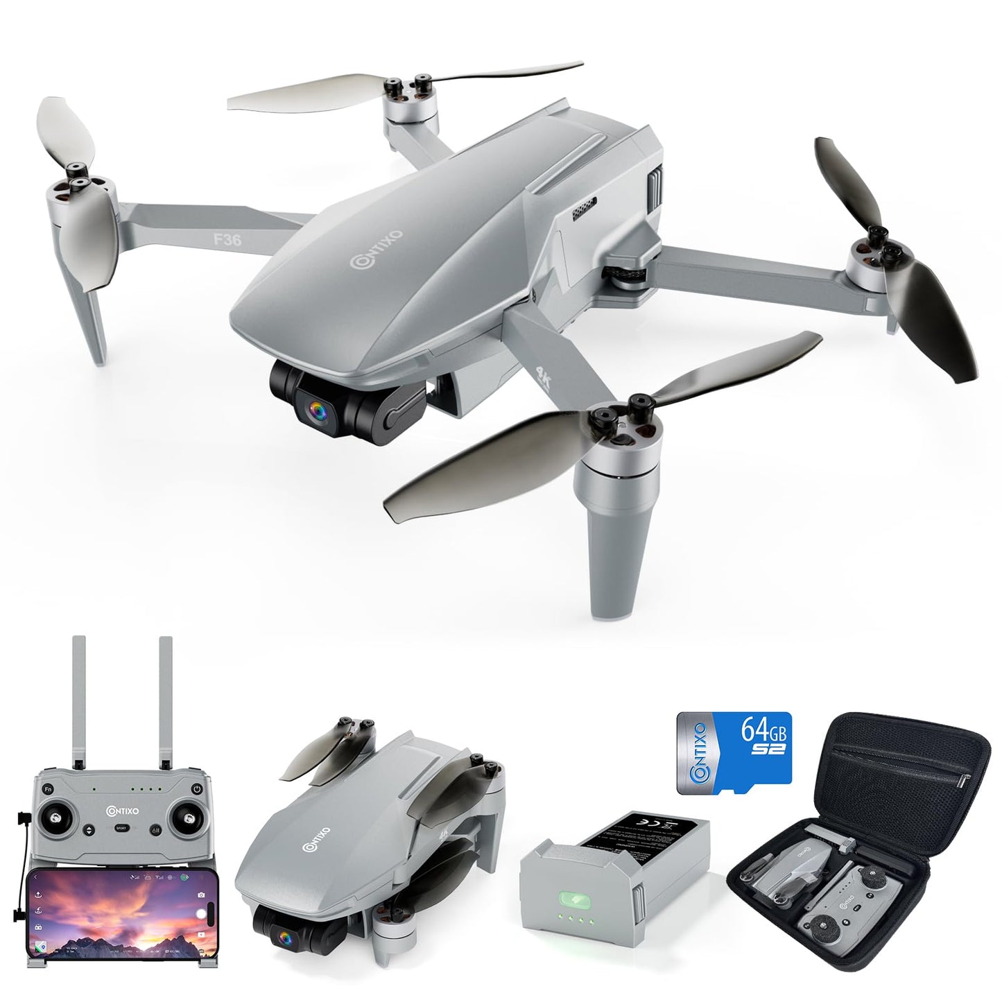Contixo F36 GPS Drone with 4K Camera, 3-Axis Gimbal Stabilizer, 2 Miles Long Range, 25 Min Flight, Optical Flow, Brushless Motors, Follow Me, One Key Return FPV Drones, No FAA Registration Needed