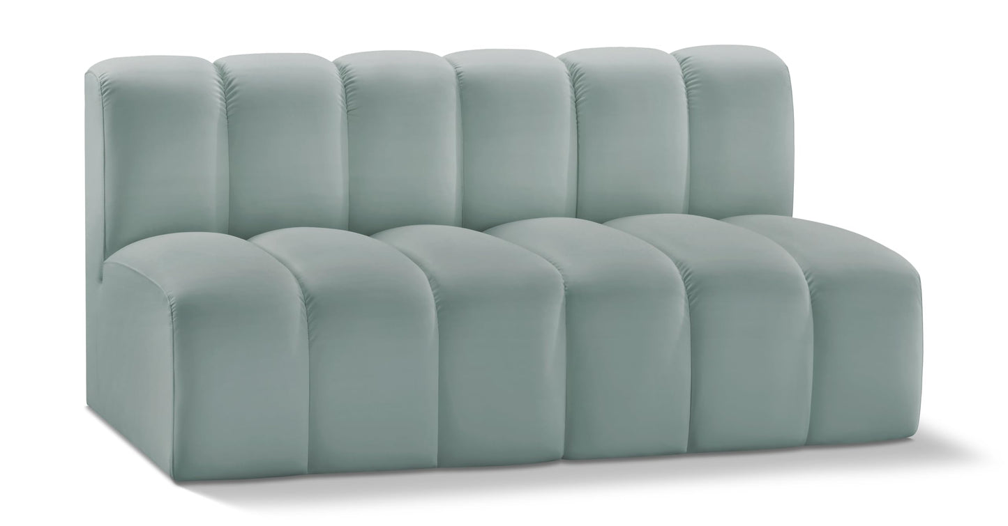 Meridian Furniture 101Mint-S2A Arc Collection Modern | Contemporary Modular Sofa with Soft Mint Green Vegan Leather, Deep Channel Tufting, Modular, 60" W x 31" D x 30" H, Mint