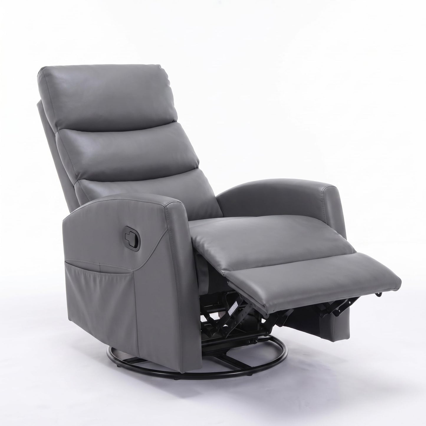 KEIKI Heat Massage Manual Recliner Chair, 360 Swivel Rocker with Lumbar Heat, Faux Leather Neutral Tone Heavy Duty, Ergonomic Adult Lounge Chair with Cushion Back for Primary Living Space, Grey