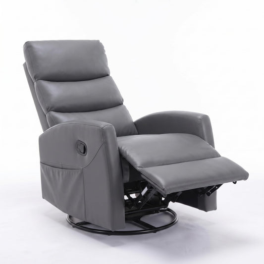 KEIKI Heat Massage Manual Recliner Chair, 360 Swivel Rocker with Lumbar Heat, Faux Leather Neutral Tone Heavy Duty, Ergonomic Adult Lounge Chair with Cushion Back for Primary Living Space, Grey
