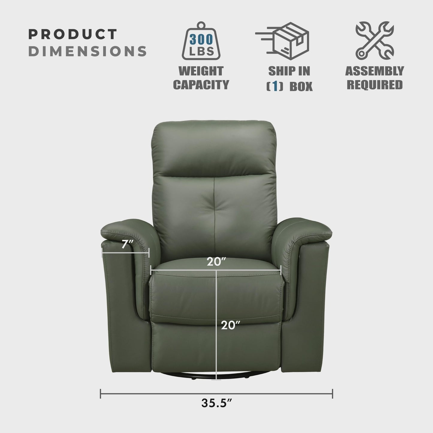 Lexicon Swivel Glider Recliner Chair, Comfy Nursery Glider, Top Grain Leather Match Recliner, Manual Reclining Chair for Living Room/Office/Apartment, Green