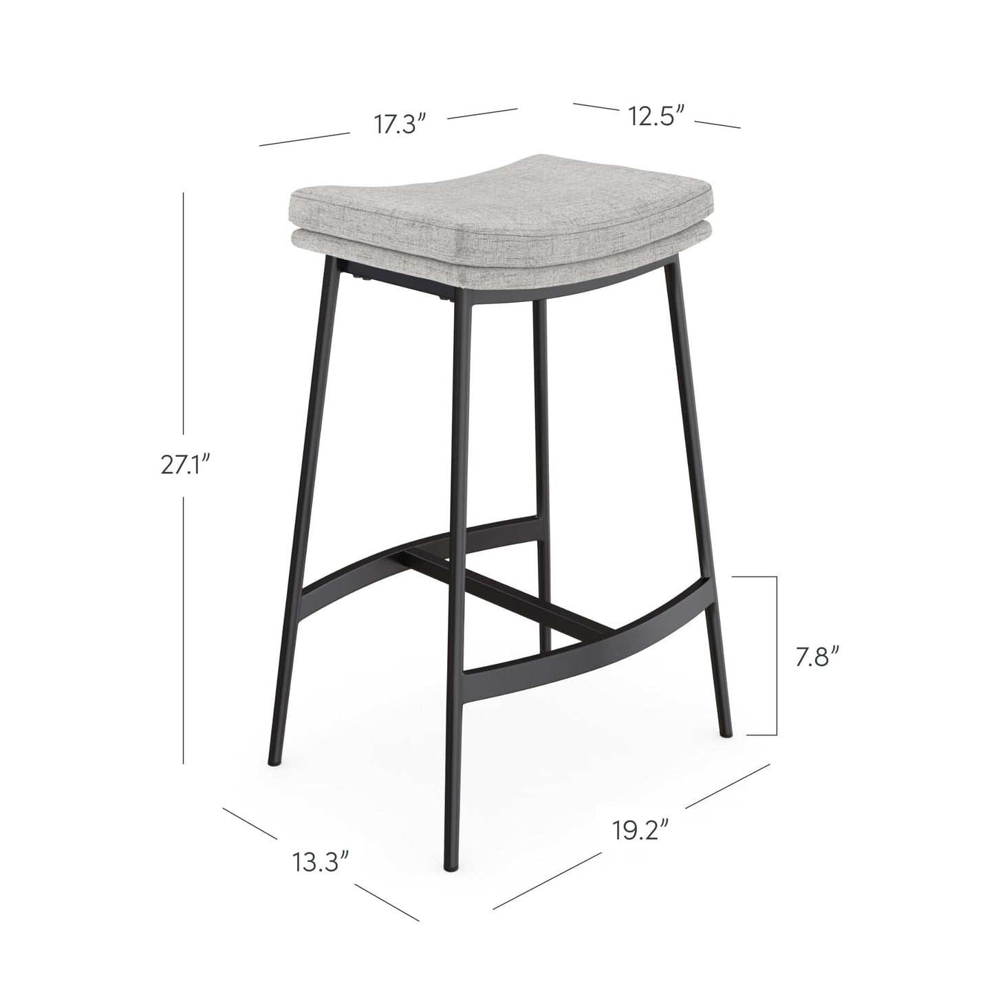 Arlo Modern Backless Upholstered Kitchen Counter Bar Stool with Double-Layered Saddle Seat and Black Metal Base, Grey/Matte Black, Set of 4
