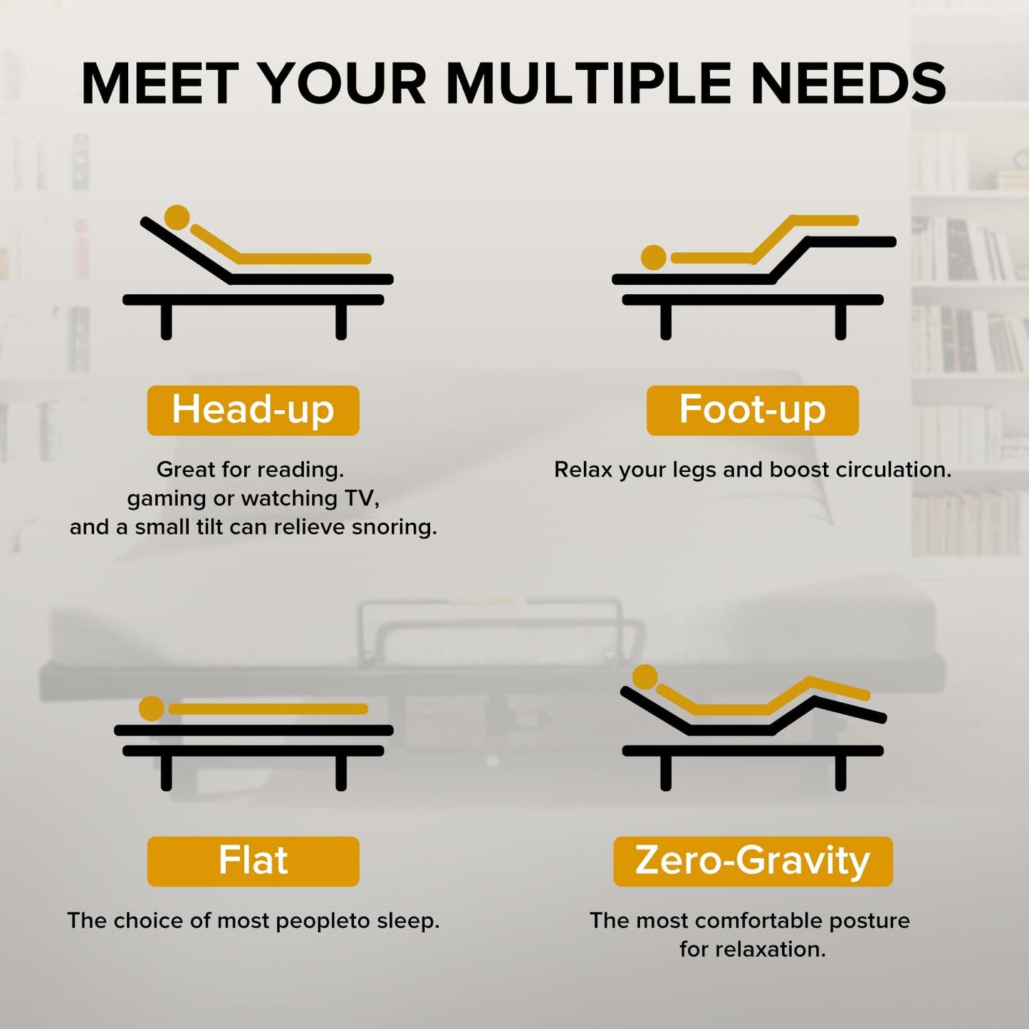 DNYN Queen Size Adjustable Bed Base Frame with USB Ports and Wireless Remote for Bedroom/Guest Room, Zero Gravity Bed with Head and Foot Incline, Space-Saving & No Box Spring Needed
