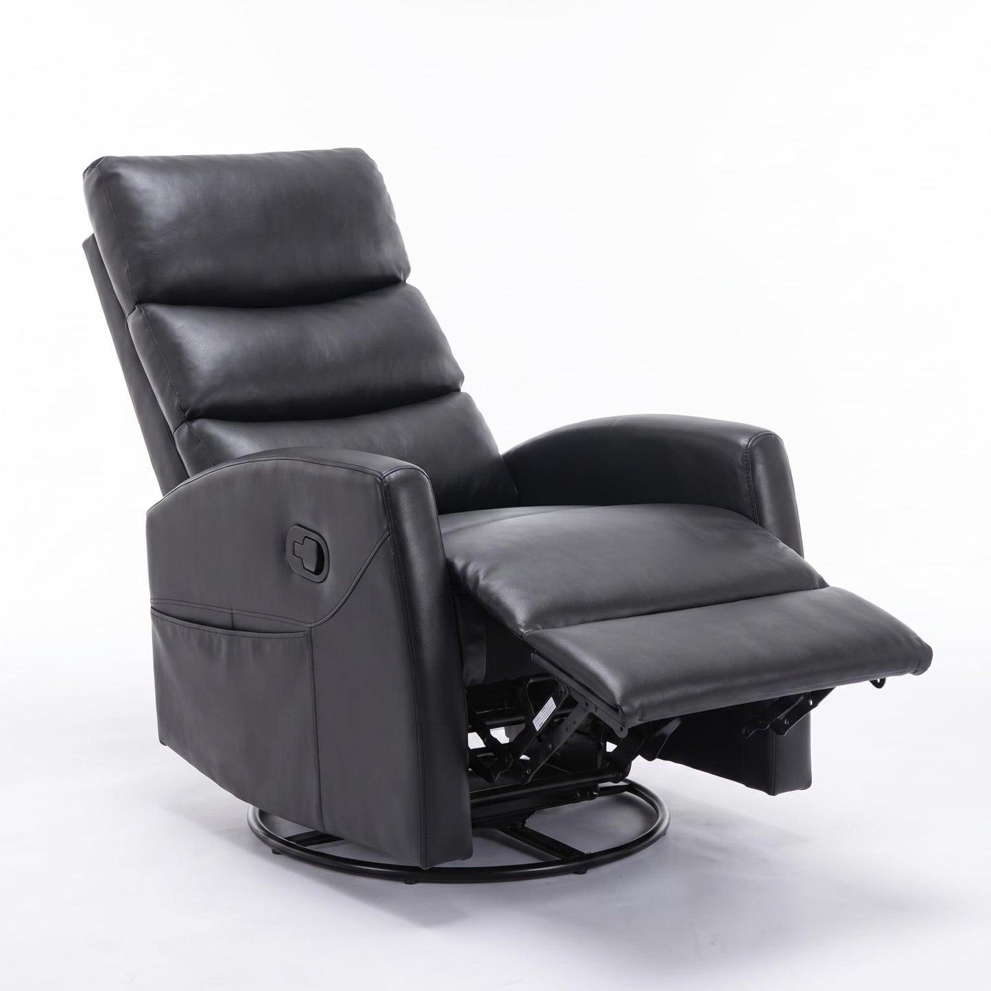 KEIKI Heat Massage Manual Recliner Chair, 360 Swivel Rocker with Lumbar Heat, Lazy Boy Style Faux Leather Overstuffed Back Multi-Function, Nursery Lounge Chair with Side Pockets for Living Room, Black