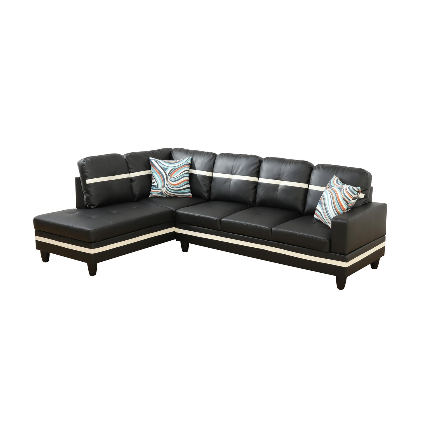NicBex Modern L-Shape Sectional Sofa with Left Chaise, Black Leather Upholstered, 3-Seater, Large, Black