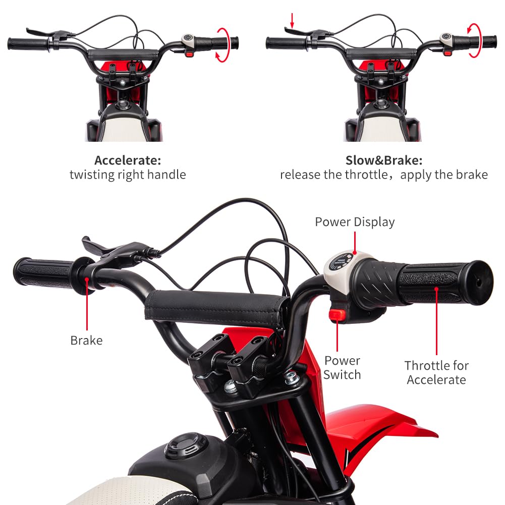 24V Electric Dirt Bike for Kids - 13.6MPH Fast Speed Motorcycle for Kids with 250w Motor and Air-Filled Tires