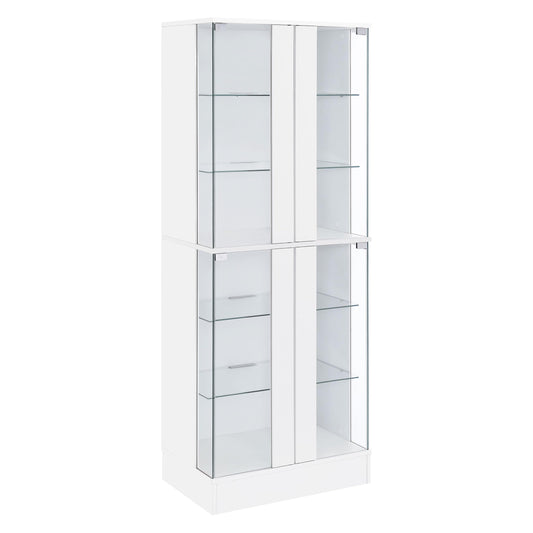 Coaster Home Furnishings - Cabra - 4-Door LED Curio Cabinet with Engineered Wood and Tempered Glass Shelves - Living Room - White High Gloss - 950397