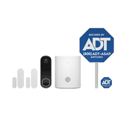 ADT Blu Doorbell Camera Kit, DIY Home Security System with 2K HD Smart Video Doorbell, 180 Degree View, Wireless, Night Vision, Weather Resistant, Door/Window Sensors, ADT+ App Control