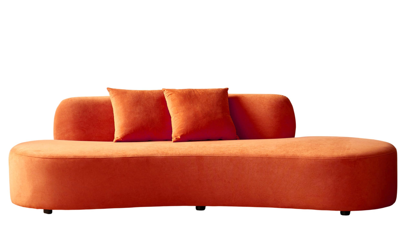Container Furniture Direct 90" Curved Sofa with Throw Pillows, 4 Seater Luxury Velvet Couch with Half Moon Design and High-Density Foam, for Modern Living Room, Office & Apartment, Orange