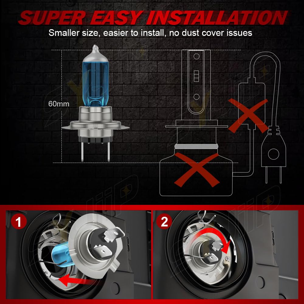 SYJIIP Halogen Headlight Bulbs H7 H11, 6000K White, 300% Brightness, High Low Beam, Compatible with Chevy Traverse 2013-2018,